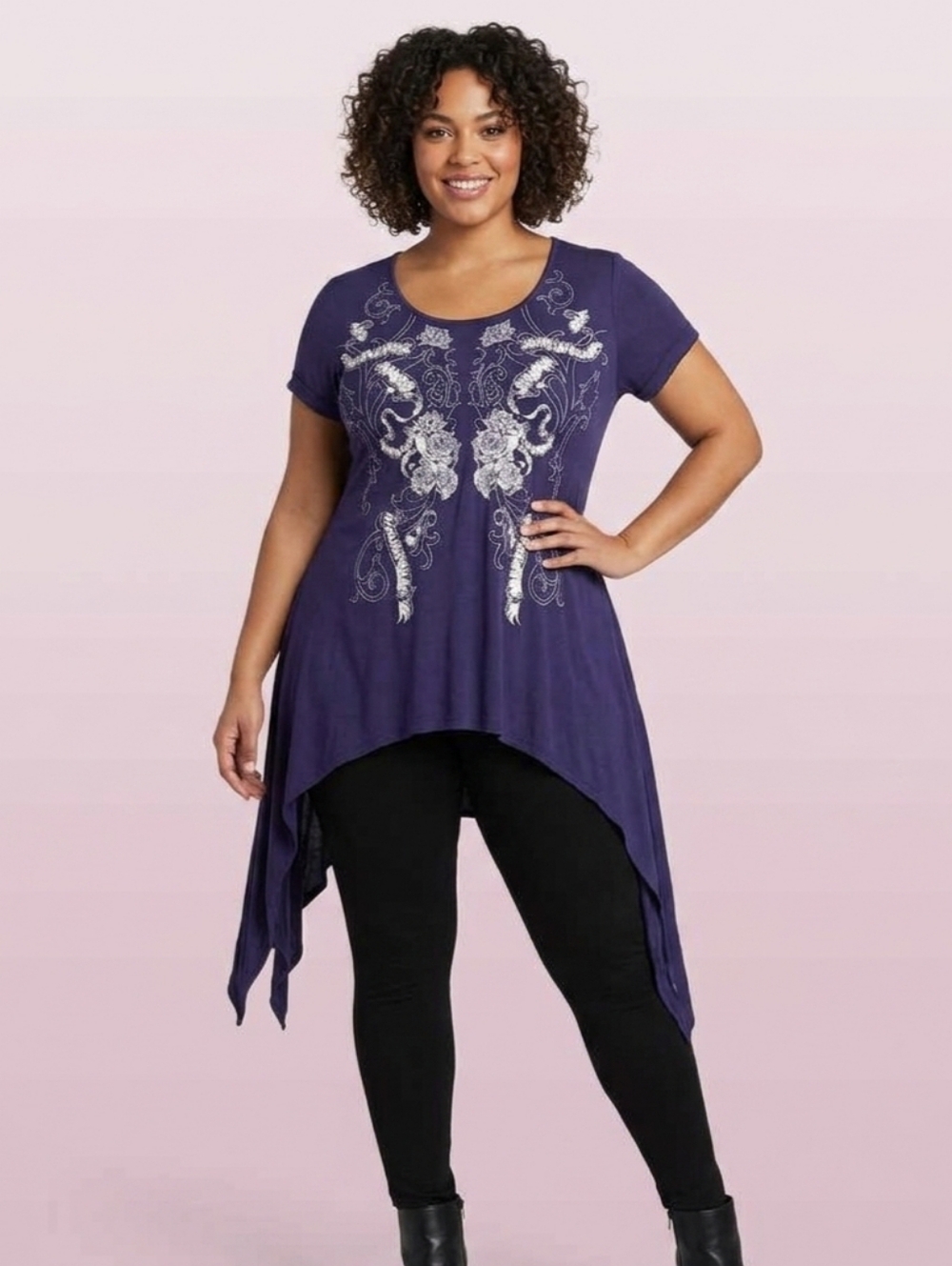 Seven7 Luxe 18/20 Crinkle Sharkbite Graphic Tunic Top Lane Bryant